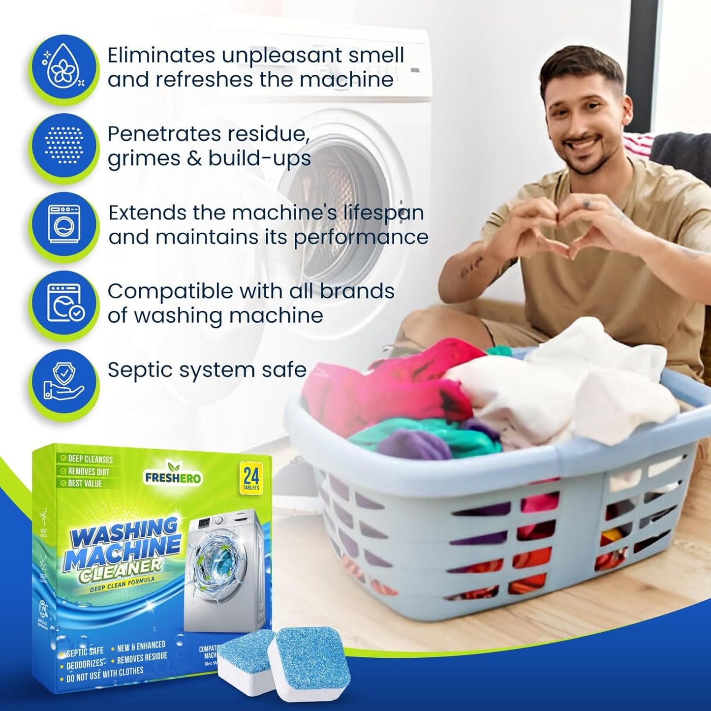 Freshero Washing Machine Cleaner Tablets [24-Pack]